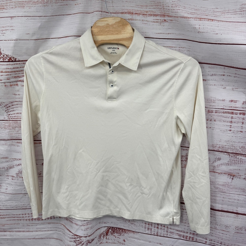 UNTUCKit Polo Shirt Mens Large Long Sleeve Cream Cotton Casual Preppy